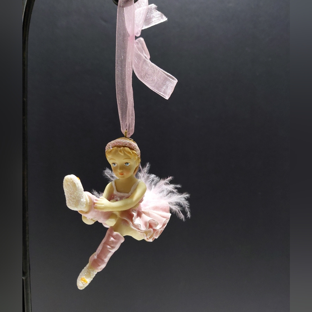Pink Ballerina With Pink Feathers On Tutu Tree Ornament